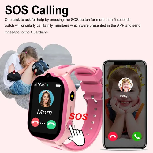 Miniatura 5 de Reloj inteligente 4G para niños, rastreador GPS, relojes inteligentes con videollamadas, juegos de rompecabezas de llamadas bidireccionales, chat