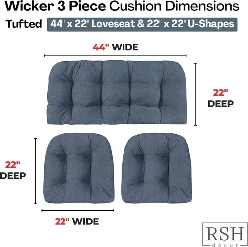 Miniatura 113 de RSH DECOR: Sunbrella 3-Piece Tufted Wicker Cushion Set 44" x 22" & 22" x 22" Outdoor Loveseat & U-Shaped Seat Cushions Crafted with