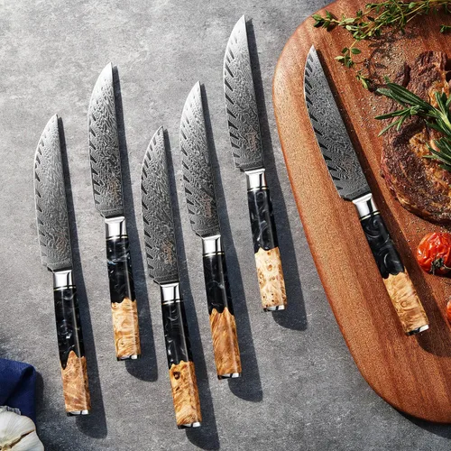 Miniatura 7 de SENKEN 15-Piece Damascus Knife Block Set - Black Tsunami Collection - Japanese Chef Knife Set with 67-Layer Japanese VG10 Steel Blades
