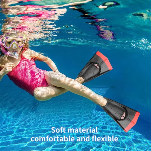 Miniatura 6 de Aletas de Natación para Niños, Aletas Cortas Cómodas para Natación de Vueltas y Entrenamiento para Niños, Niñas, Niños, Principiantes Negro&rojo