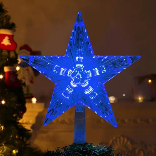 Miniatura 2 de DERAYEE Adorno para Árbol de Navidad, Adorno de 22.86 cm con Estrella Iluminada, Funciona con Pilas, Adorno para la Parte Superior del Árbol