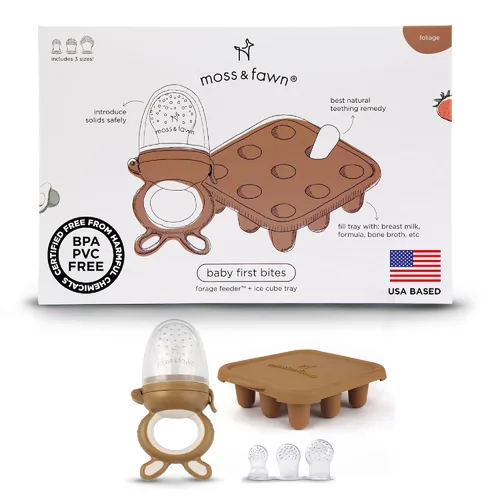 Miniatura 10 de Moss and Fawn Baby's First Bites Bundle - Kit de paletas de leche materna congelada de silicona con alimentador de forraje y bandeja de cubitos
