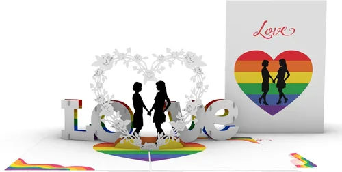 iGifts And Cards Tarjeta emergente de corazón lesbiana 3D – Escultura de amor es amor para el mes del orgullo, salir y día de San Valentín – Regalo