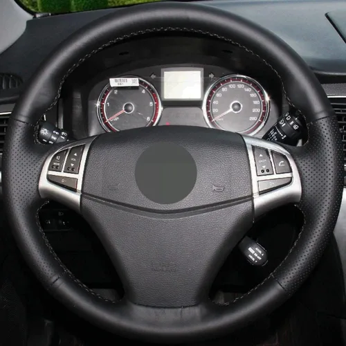 Miniatura 2 de Funda para volante de automóvil personalizada para SsangYong Korando 2010-2019, cubierta de volante de automóvil, hecha a mano, cuero genuino negro
