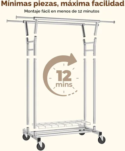 Miniatura 7 de HYSEYY Perchero de ropa resistente, perchero con ruedas para colgar ropa con estantes, carga de 700 libras, armario portátil con ruedas