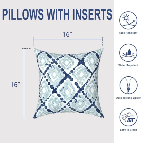 Miniatura 2 de Juego de 2 almohadas para exteriores de 16 x 16 pulgadas, repelentes al agua con interiores, para muebles de patio, hogar, jardín, geometría bohemia