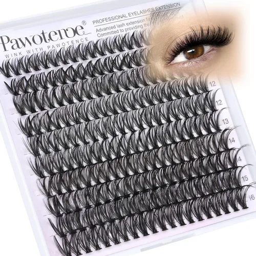 Miniatura 20 de Extensiones de pestañas Pawotence, racimos de 280 piezas, pestañas individuales en racimo, extensiones de pestañas 50D, mezcla de 9-16 mm, racimos