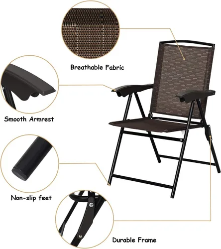 Miniatura 5 de Giantex Juego de 4 sillas de comedor para patio, sillas plegables para exteriores, sillas ajustables con apoyabrazos, sillas de patio portátiles