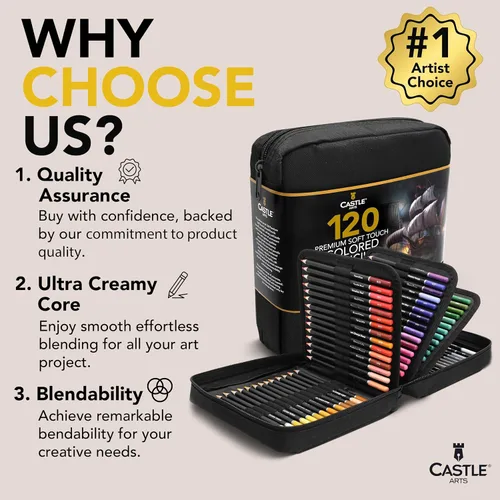 Miniatura 2 de Castle Art Supplies 120 lápices de colores con cierre de cremallera Puños de color suave de calidad para artistas adultos, profesionales