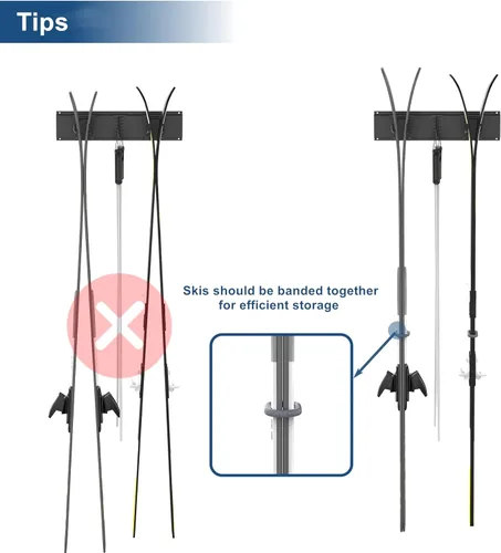Miniatura 2 de WALMANN Sistema de organización de almacenamiento de garaje, estante de pared para esquí, 2 pares de soportes para esquís, cobertizo de casa