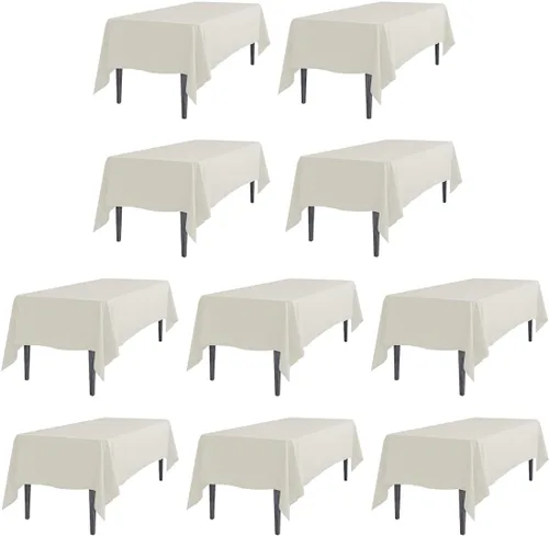 Miniatura 13 de Linenlanding Mantel rectangular de 60 x 102 pulgadas para mesa circular para bodas, mesas de bufé, fiestas, cenas de vacaciones (1, azul bebé)
