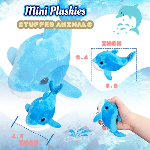 Miniatura 3 de Peluche de delfín azul (paquete de 1), peluches Kawaii para niñas y niños, juguetes de peluche de delfín para niños, llaveros de animales marinos