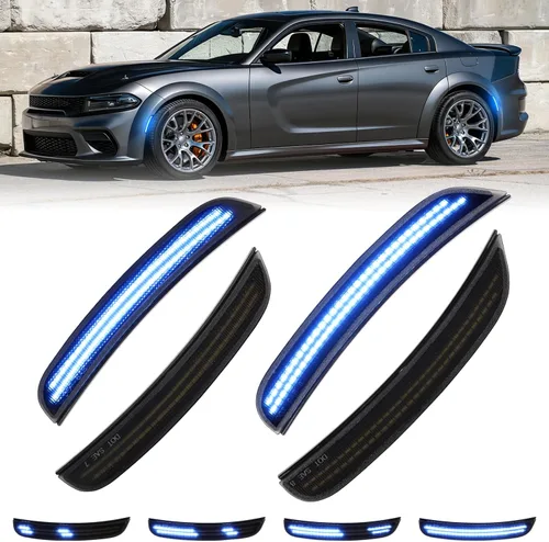 Miniatura 11 de luces LED blancas de señalización lateral para Dodge Charger 2015-2024, luces de parachoques delanteras y traseras con lente ahumada, faros Blanco