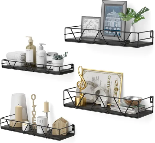 Miniatura 9 de Amaoot Juego de 3 estantes flotantes, estante de pared de madera para el hogar, estante de granja para dormitorio, estante flotante montado