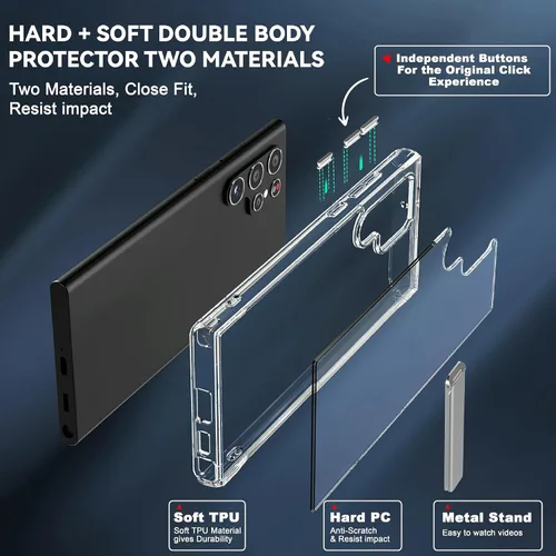 Miniatura 5 de CEDO - Funda con soporte para Samsung Galaxy S22 Ultra, ajustable en 3 direcciones con soporte de metal, parachoques a prueba de golpes de grado
