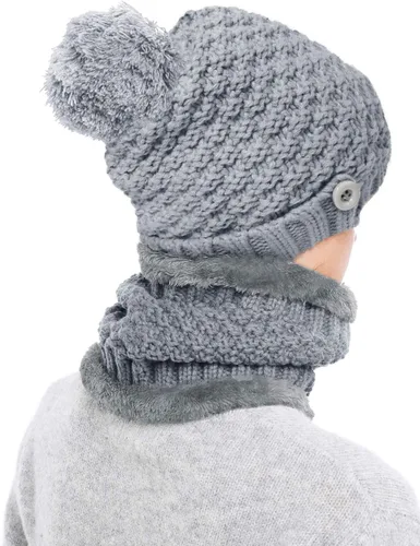 Miniatura 4 de Gorro de invierno para mujer, conjunto de bufanda y máscara para mujer, grueso y cálido, forro polar, con forro polar, 3 piezas