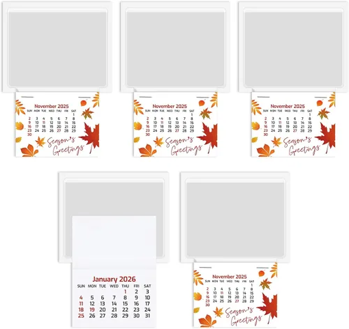 Glenmal 5 Piezas 2026 Calendario Despegable y Adhesivo 2-en-1 Calendario para Coche Adhesivo para Pared Calendarios Adhesivos con Bolsillo
