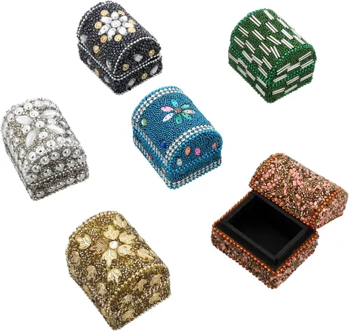 Shop LC - Juego de 6 mini cuentas de piedras preciosas multicolor sólidas hechas a mano, cajas de decoración de cofres del tesoro, regalos de