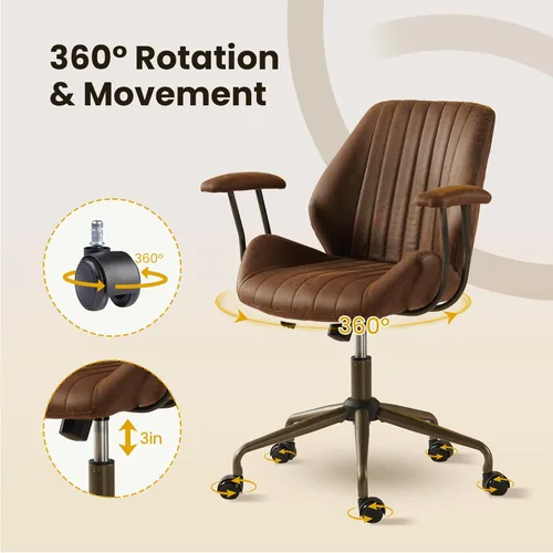 Miniatura 6 de Silla de escritorio de oficina en casa, silla de oficina moderna de mediados de siglo con soporte lumbar ajustable, silla ejecutiva de altura Marrón