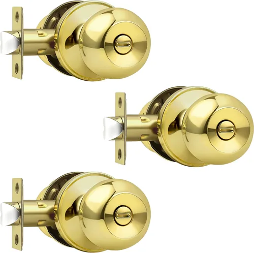 Miniatura 27 de Probrico Cerraduras de puerta de privacidad estilo bola redonda, pomos de puerta interiores negro mate para dormitorio y baño, pomos de puerta sin