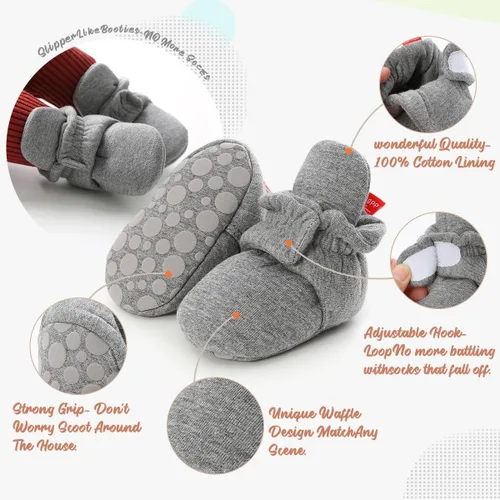 Miniatura 56 de Botines de forro polar para bebés, niños y niñas, pantuflas antideslizantes con agarre suave, zapatos de calcetín para recién nacidos, cuna