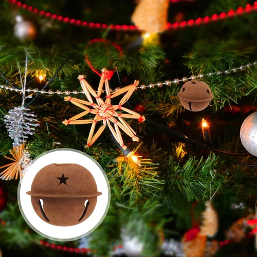 Miniatura 9 de 12 campanas oxidadas de metal de Navidad para manualidades, cascabeles de 1.57 pulgadas con recortes de estrella para árbol de Navidad, decoración