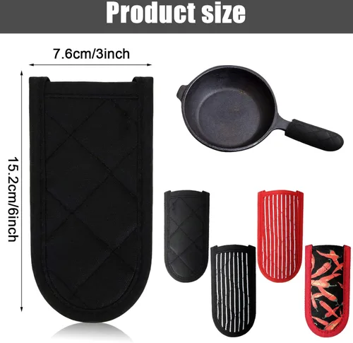 Miniatura 3 de Patelai 4 fundas de mango de sartén de hierro fundido, resistentes al calor, fundas antideslizantes de algodón para ollas, guantes de soporte