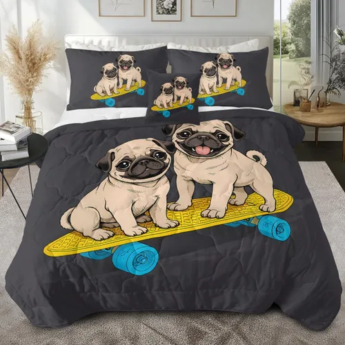 Miniatura 11 de Sleepwish - Juego de edredón de carlino, juegos de ropa de cama de perro de 4 piezas para cama individual, edredón gris reversible para chicos