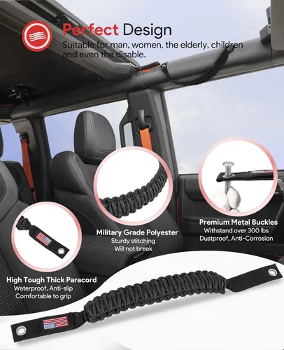 Miniatura 4 de Paquete de 4 manijas de agarre de barra antivuelco para Ford Bronco, empuñaduras de paracord para Ford Bronco 2021 2022 2023 2024 de 2 puertas / 4