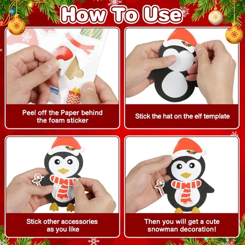 Miniatura 3 de Fennoral Paquete de 12 Manualidades de Pingüino para Niños Haz Tu Propio Pingüino Adornos de Navidad de Espuma Manualidades DIY para Niños Niñas