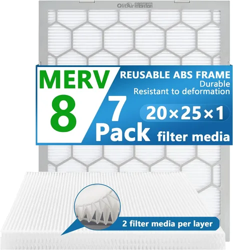 Miniatura 11 de Filtro de aire MERV 13 de 20 x 20 x 1, filtro de aire para horno de CA, marco de plástico ABS reutilizable, paquete de 7 medios de filtro