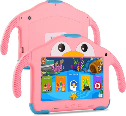Tableta para niños de 7 pulgadas para niños de 3 a 7 y 32 GB con funda WiFi Youtube Control parental, tabletas Android para niños pequeños Software