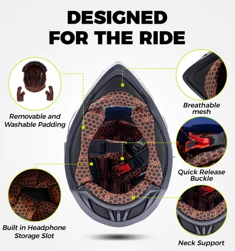 Miniatura 6 de Orthrus Casco de motocicleta Dual Sport Adventure certificado por DOT para adultos, doble visera y ranura de intercomunicador, ATV UTV Dirt Bike