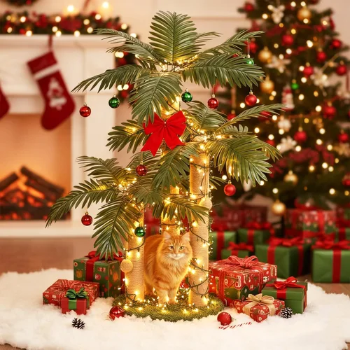 Miniatura 8 de LEMONDA Poste rascador para gatos de 31.5 pulgadas, árbol rascador para gatos con 3 postes rascadores y 2 bolas interactivas colgantes, postes