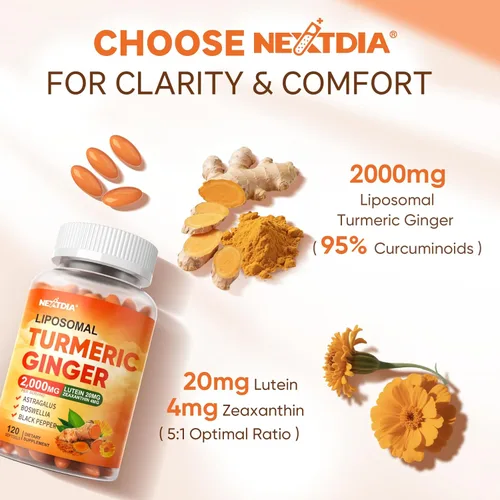 Miniatura 9 de Pastillas de suplemento liposomal de cúrcuma y jengibre de 2000 mg + 20 mg de luteína 20 mg de zeaxantina, curcumina orgánica de cúrcuma