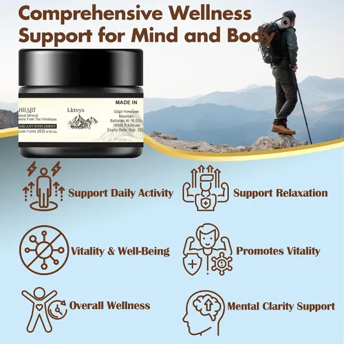 Miniatura 3 de Resina Shilajit de las montañas del Himalaya: 500 mg por porción, frasco de 1.06 oz, ácido fúlvico y más de 80 minerales naturales, suplemento