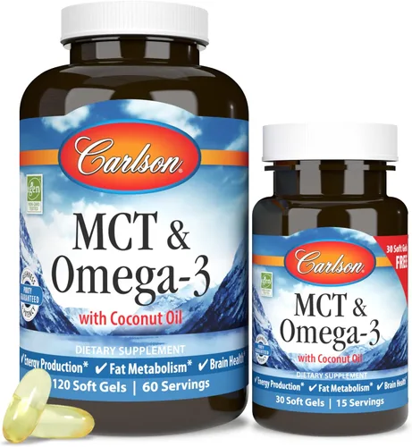 Miniatura 5 de Carlson - MCT y Omega-3, aceite de coco, ácidos caprílicos y cápricos, EPA y DHA, producción de energía, metabolismo de las grasas y salud cerebral