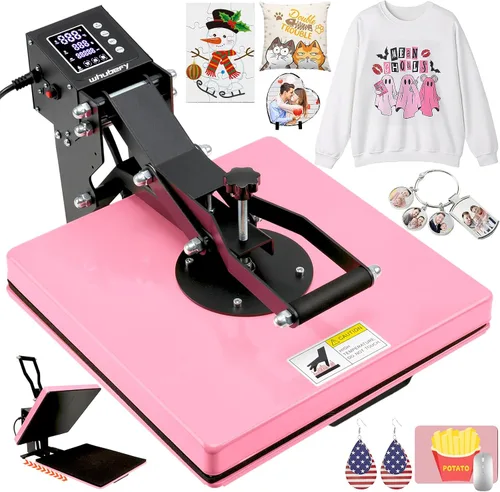 Miniatura 11 de Whubefy - Máquina de prensa de calor de 15 x 15 con deslizamiento, máquina de prensa de calor digital con concha para impresoras de camisetas