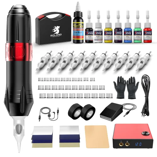 Kit de tatuaje, kit profesional de pistola de tatuaje Solong para principiantes, máquina rotativa de tatuaje con estuche de transporte