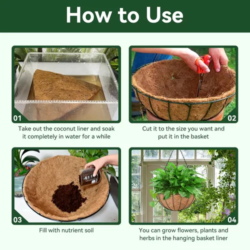 Miniatura 5 de ZeeDix Paquete de 3 forros de coco de 12 pulgadas para maceteros, revestimientos redondos para cestas colgantes 100% naturales, cesta de coco