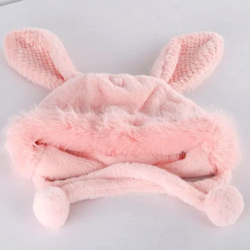 Miniatura 4 de Fauxfur Y2k - Gorro de conejo para mujer, gorro de invierno cálido con diseño de calavera y pompón, sombrero holgado