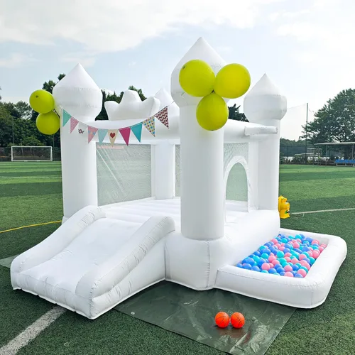 Casa de rebote blanca de 9 pies, casa hinchable para niños pequeños de 3 a 6 años, regalo de fiesta con soplador, castillo hinchable blanco para