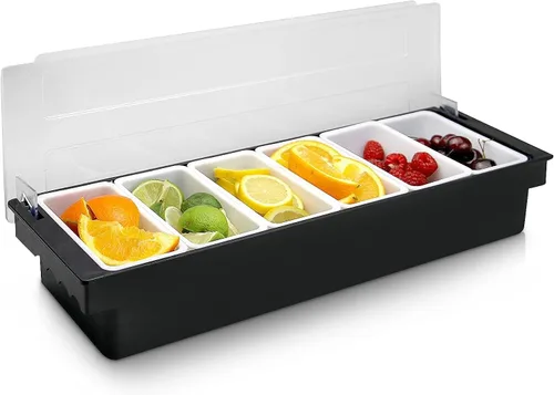 Miniatura 9 de Carrito de frutas, verduras y condimentos con tapa, 5 compartimentos extraíbles, bandeja de guarnición enfriada con hielo para camareros