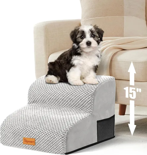 Miniatura 17 de Topmart Escaleras de espuma de alta densidad para mascotas de 2 niveles, 11.8 pulgadas de alto, escaleras antideslizantes para perros, escalera