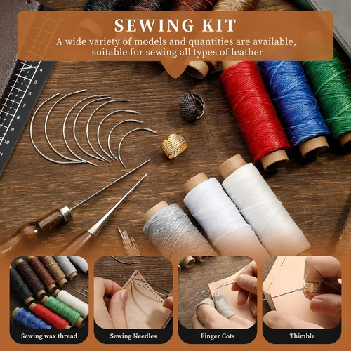 Miniatura 5 de SHWAKK Herramientas de trabajo de cuero, kit de herramientas de cuero todo en uno, kit completo de LeatherCraft con bolsa de almacenamiento