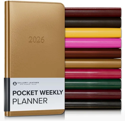 Miniatura 38 de Gallery Leather Agenda semanal y mensual grande 2025-2026, agenda y cuaderno con elegantes bordes de página dorados dorados, 12 meses, cactus Cactus