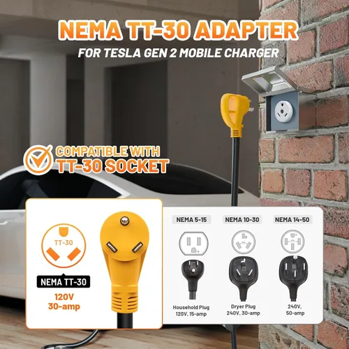 Miniatura 4 de MECMO NEMA TT-30 Adaptador para cargador móvil Tesla Gen 2 y 3, 24Amp 120V, RV TT-30P adaptador para conector móvil Gen II, para motores Tesla
