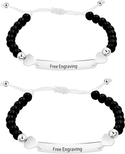 Pulsera unisex hecha a mano con nombre cuentas de ónix negro mate pulsera trenzada personalizada para hombres mujeres mejores amigos regalo de