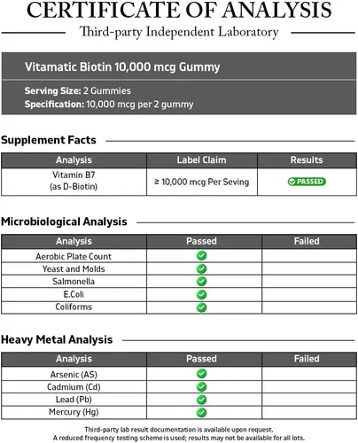 Miniatura 3 de Vitamatic Gomitas de biotina de 10,000 mcg para cabello más fuerte, piel y uñas, 60 gomitas veganas, también llamadas vitamina B7 (1 botella)