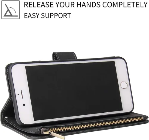 Miniatura 3 de UEEBAI - Cartera clásica de cuero sintético con cierre magnético, funda de iPhone con cierre